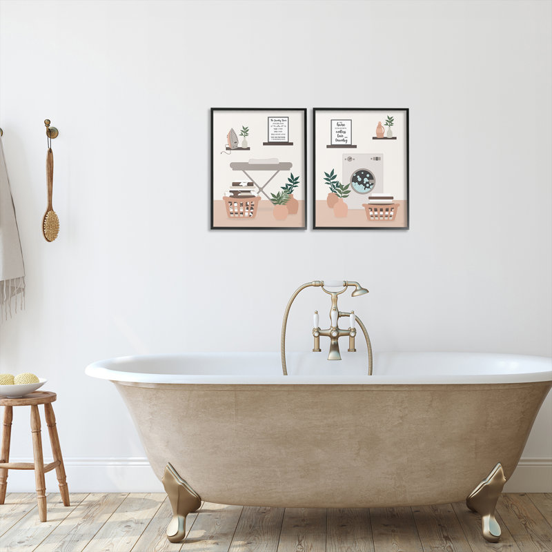 Laundry Interiors with Quotes, ensemble de 2 estampes numériques encadrées, design par Natalie Carpentieri, H 14 po x l 22 po