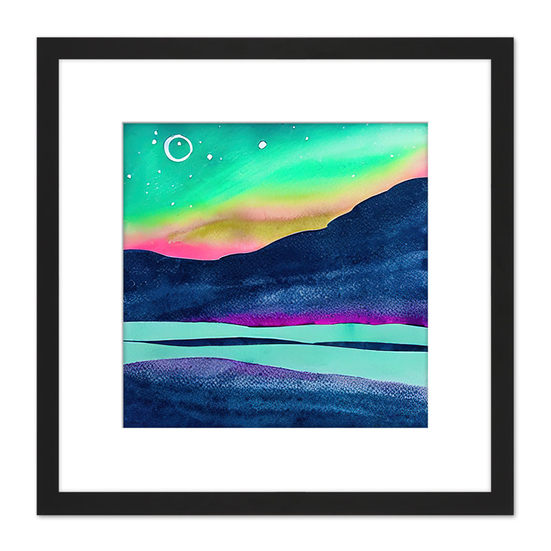 Northern Lights Aurora Mountain Landscape - Single Picture Frame Print