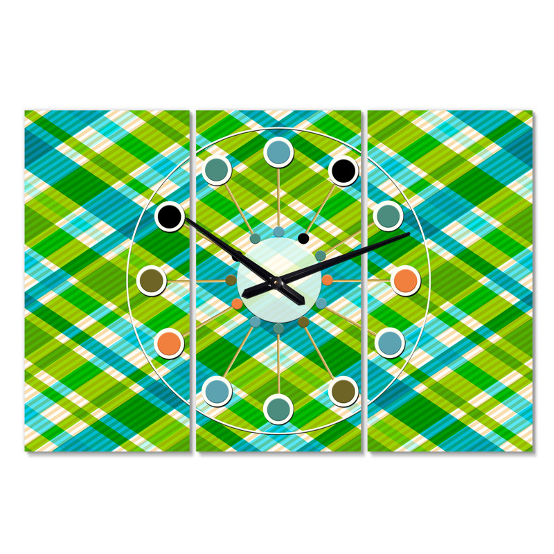 Horloge murale surdimensionnée texture tartan géométrique ii Mid-Century