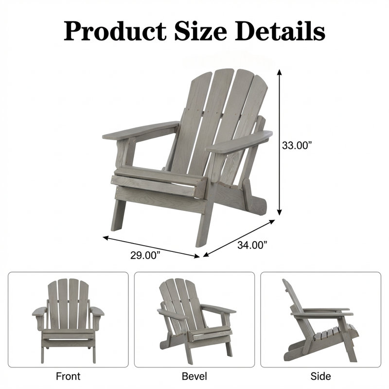 Chaise Adirondack pliante surdimensionnée en bois massif gaufré 