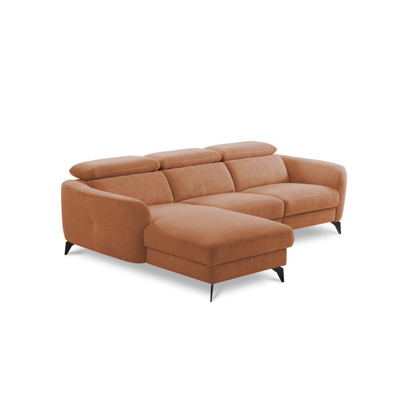 Brighton Power Reclining Corner Sofa with Adjustable Headrests in Chenille Fabric, Orange, Left Hand Facing