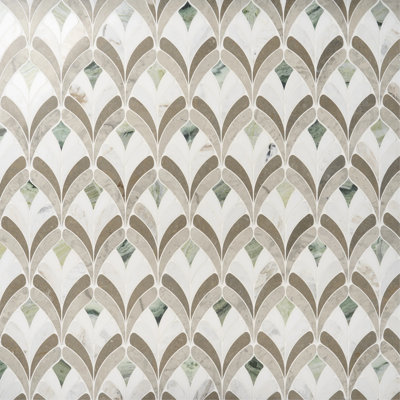 Konwalia Floral 14.09 In. X 15.15 In. Polished Marble Mosaic Floor And Wall Tile (7.4 Sq. Ft. / Each)