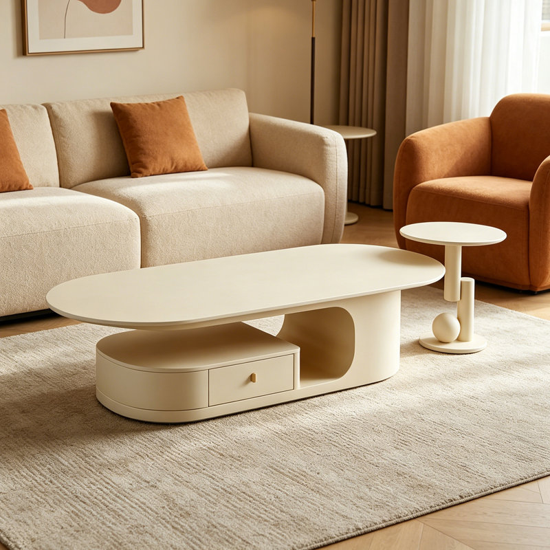 Table basse de luxe avec tiroir de rangement, H 16,53 po x l 55,11 po x P 27,55 po