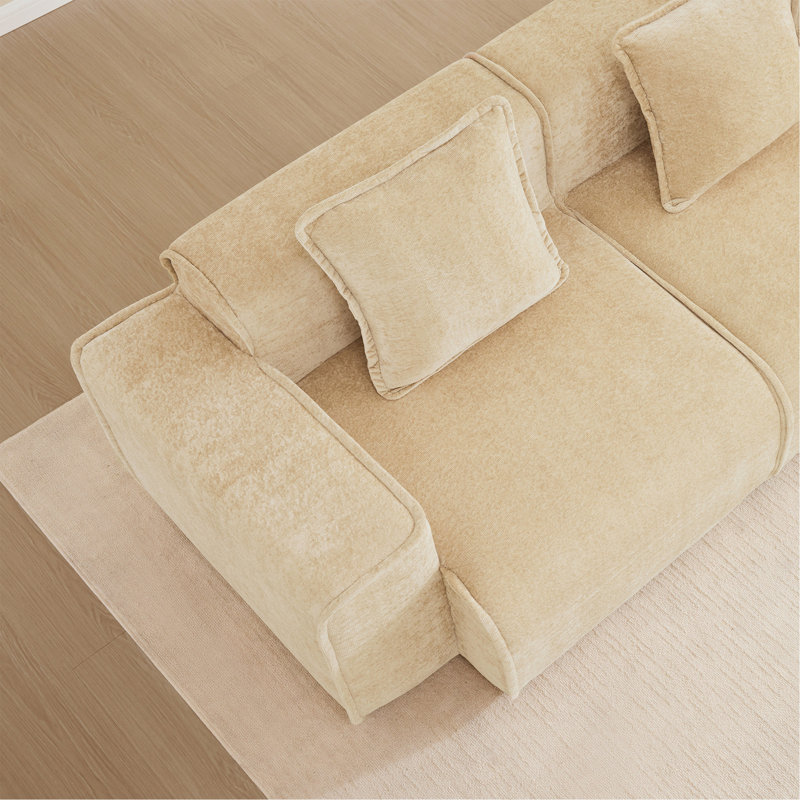 Canapé modulaire en U à 3 places avec passepoil à bordure française, sans assemblage requis, canapé 3 places avec coussins décoratifs et 2 repose-pieds mobiles, tissu de velours