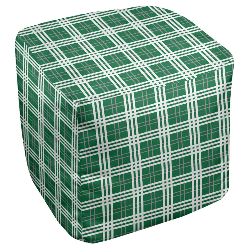Repose-pieds pouf carré à carreaux Minnesota, H 13 po x l 13 po x P 13 po, Mélange de polyester vert / argent / blanc
