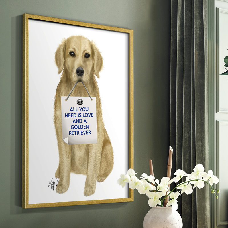 «Love and Golden Retriever», reproduction encadrée - bois massif, H 28 po x l 22 po