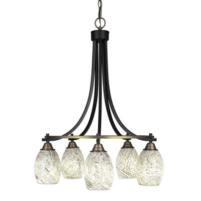 Michell 5 Light Downlight Chandelier Shown In Matte Black & Brass Finish With 5" Natural Fusion Glass
