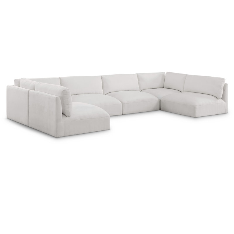 Hiroya Upholstered L-Shaped Sectional Reversible, Cream Polyester Fabric