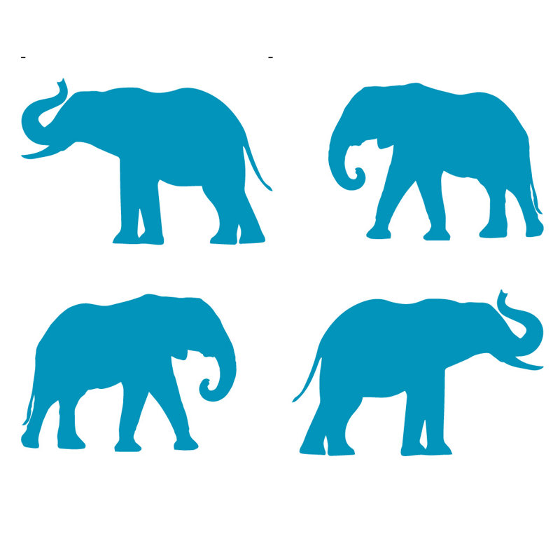Décalcomanie murale motif éléphant, Bleu sarcelle, H 4 po x l 6 po x P 0,01 po