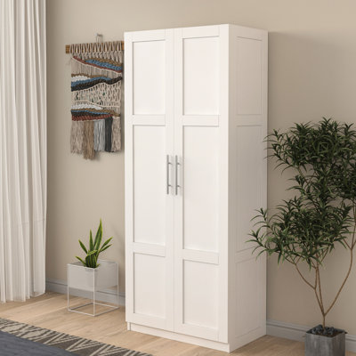White Wardrobe With 2 Doors & 3 Partitions, 4 Spacious Storage Locations, And Easy To Purify Areas, Smooth Surface