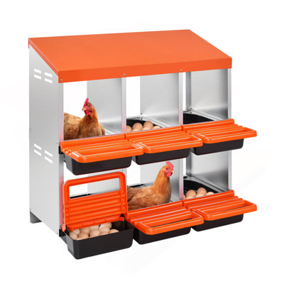 2 Tiers Chicken Nesting Boxes, 6 Compartments, Metal Egg Laying Boxes With Protective Collection Lids, Roll Out Nesting Box, Easy To Assemble, Ideal For Hens, Ducks, Chickens, And Other Poultry
