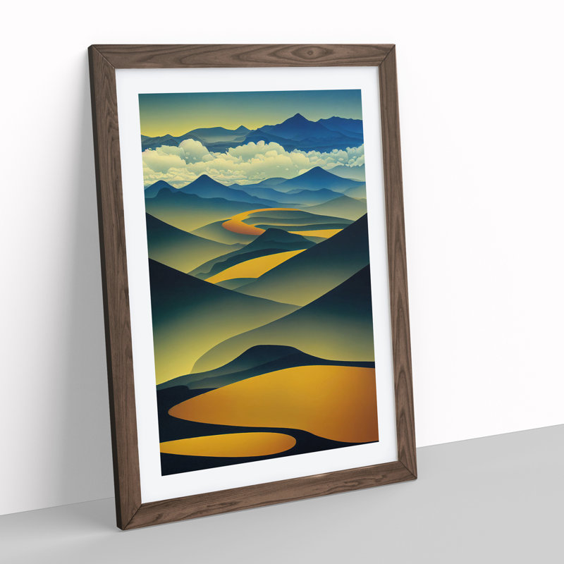 Abstract Mountain Landscapes No.3 - Wall Art, Walnut Framed, White, 64cm H x 46cm W