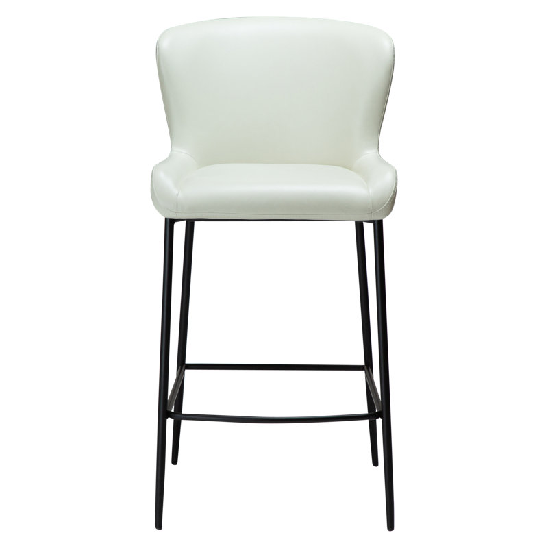 Glam Upholstered Bar Stool with Iron Frame, White