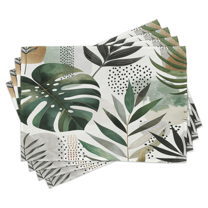 Fawn Eggshell Teal Polyester Boho Jungle Leaf Placemats Set of 4