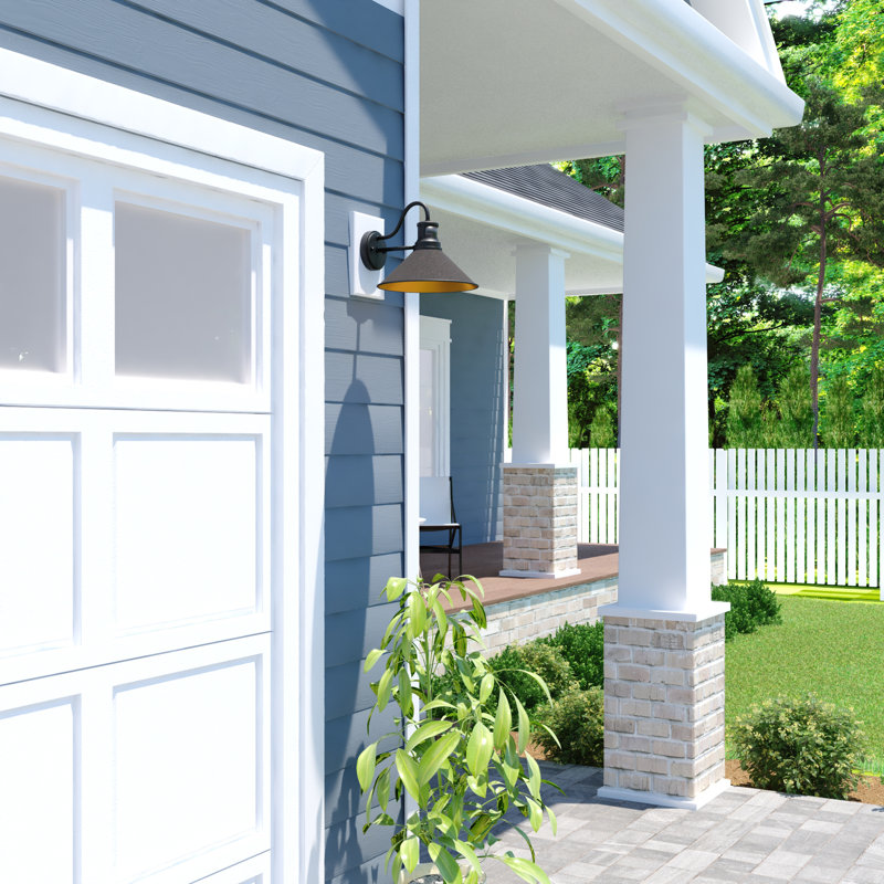 Bellavia Aged Iron/Light Gold Outdoor Barn Light with Dusk to Dawn, 10.5'' H X 12'' W X 14'' D