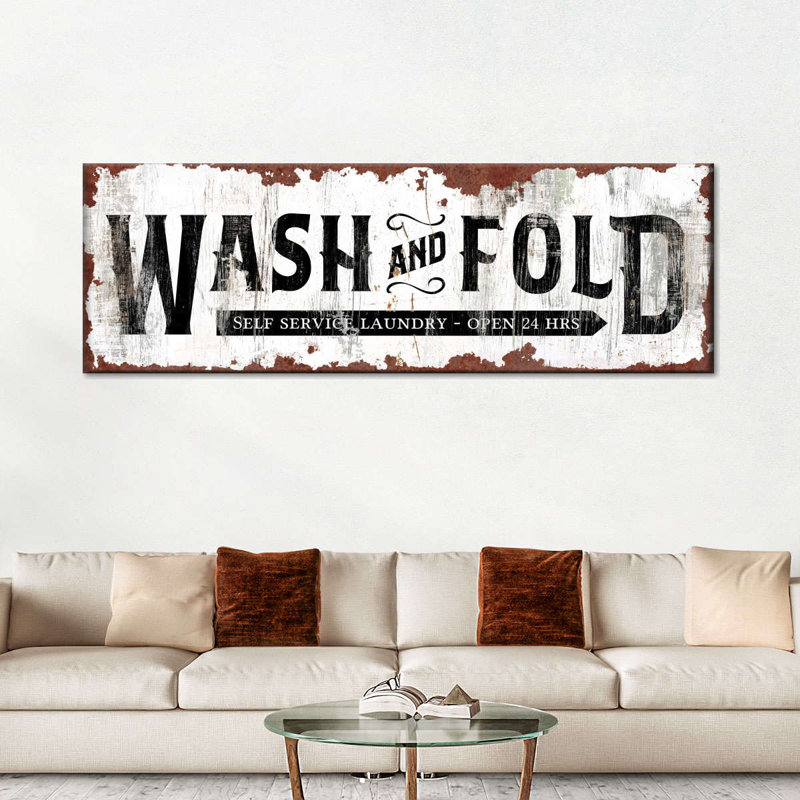 «Wash And Fold Old Sign», reproduction sur toile, H 8 po x l 24 po x P 1,25 po