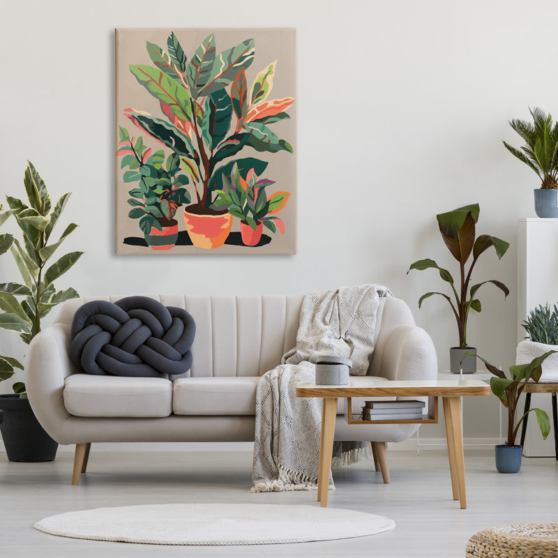 Plantes abstraites en pot - reproduction sur toile tendue, H 48 po x l 36 po x P 1,5 po