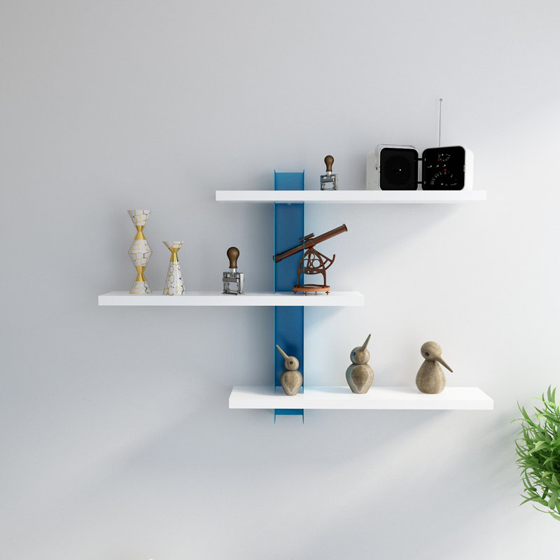Mita 3 Piece Tiered Shelf with Adjustable Shelves, White/Blue