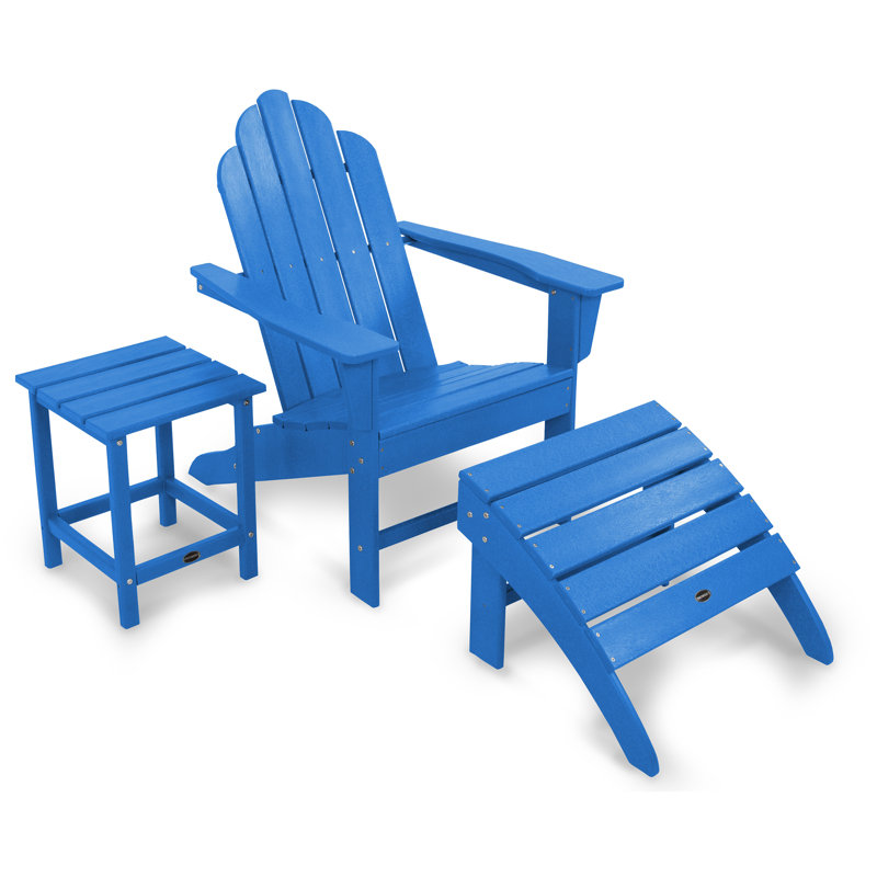 POLYWOOD Long Island Adirondack 3-Piece Set, Pacific Blue