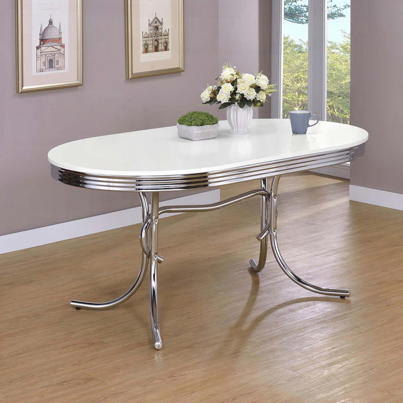 White and Chrome Oval Dining Table – Retro Diner Style