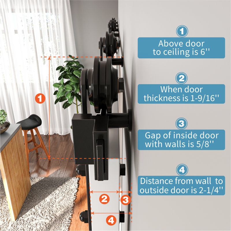 Matte Black Double Barn Door Hardware Track Kit with I-Strap Rollers