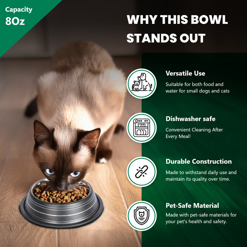 Black Stainless Steel Non-Skid Pet Bowl with Rubber Base