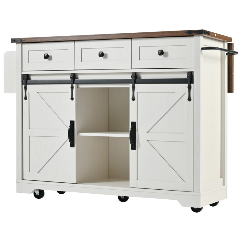 53.7" Farmhouse Kitchen Island With Power Outlet, White