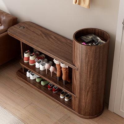 38.98"Brown Solid Walnut Entryway Shoe Rack with Shoe Bench