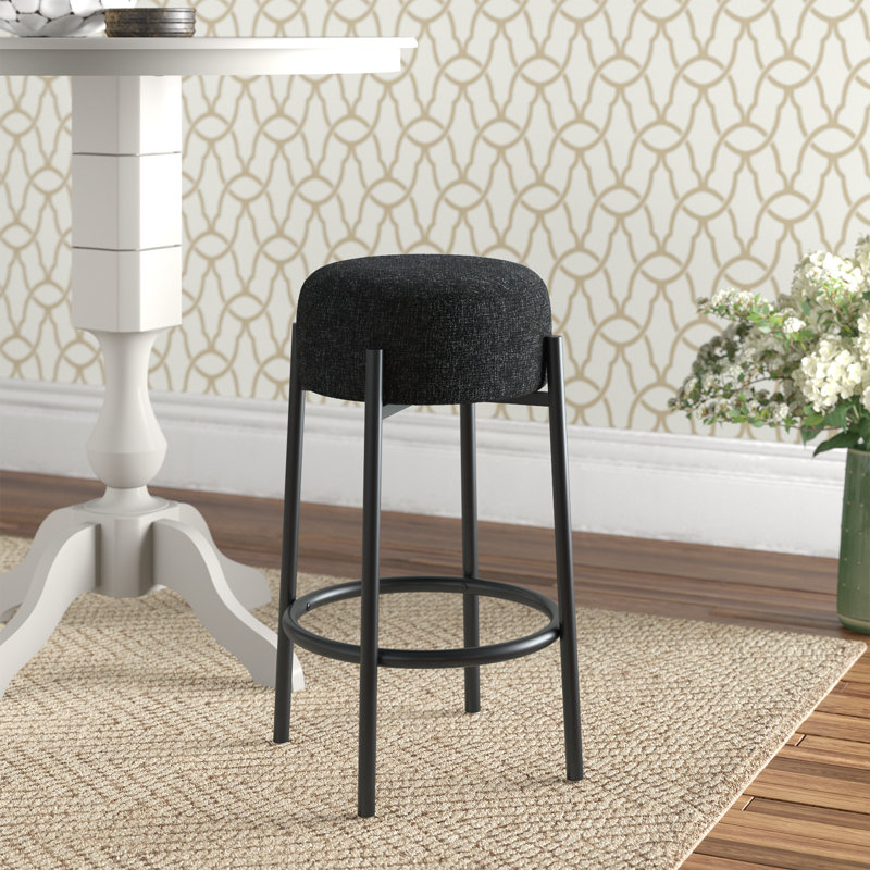 Colombe Upholstered Stool with Metal Frame, Counter Stool (26.3" Seat Height), Black Boucle