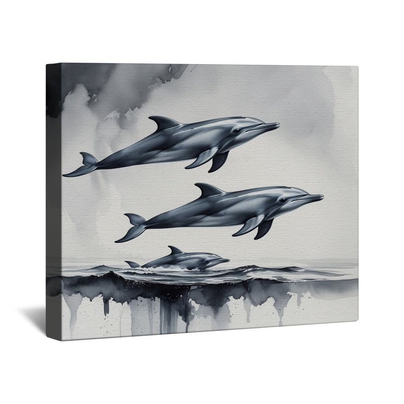 Toile tendue avec des dauphins, toile de fond en toile de plusieurs tailles, 32 po x 32 po