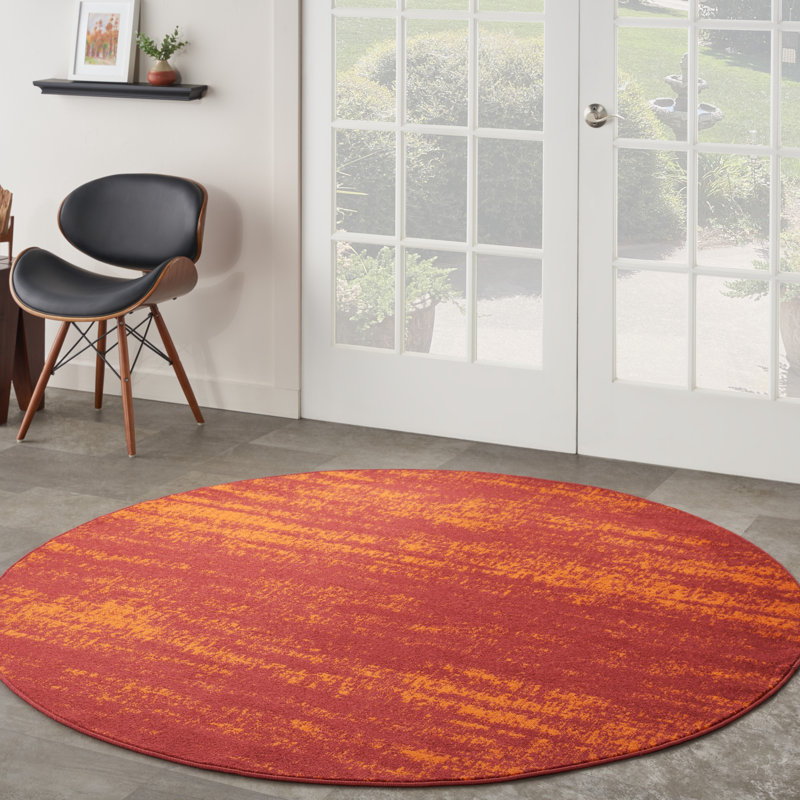 Tapis intérieur / extérieur en chenille tissé à la machine Pentworth - rouge, Rond 8 pi