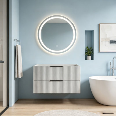 Meuble-lavabo 36 po avec lavabo en céramique - Meuble-lavabo mural flottant cannelé avec tiroirs, moderne
