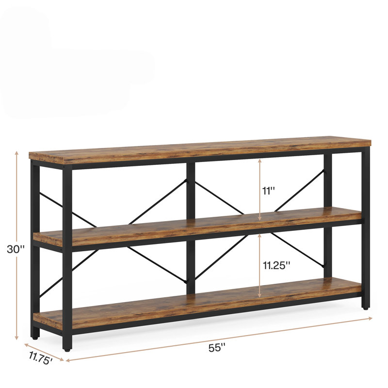 Élégante console industrielle à 3 niveaux avec tablettes de rangement, parfaite pour le salon et le vestibule