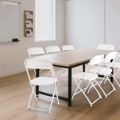 Paquet de 10 chaises pliantes blanches, chaise pliante portative empilable commerciale, chaise pliante en plastique pour l'intérieur et l'extérieur pour événements / bureau / maison / mariage / fête, capacité de 400 lb