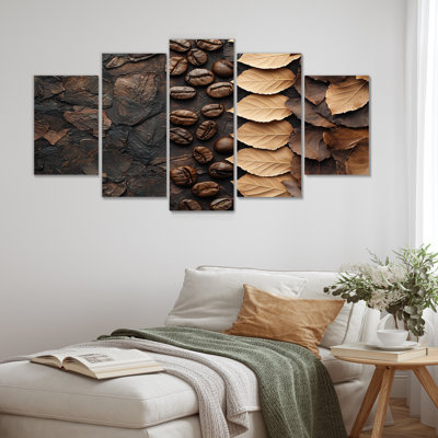 Espresso, feuilles veines de la nature I - feuilles, art mural - décoration murale traditionnelle diamant