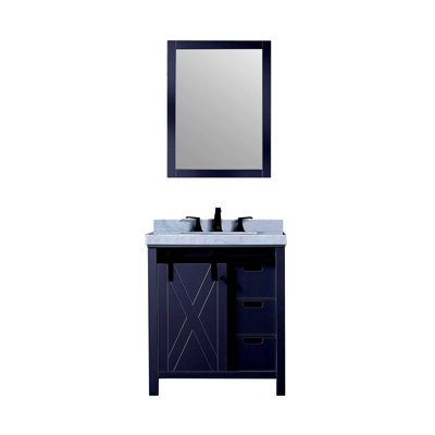 Dark Grey Bath Vanity 30 In. W X 22 In. D, Carrara Marble Countertop, Faucet Set And 28 In. Mirror