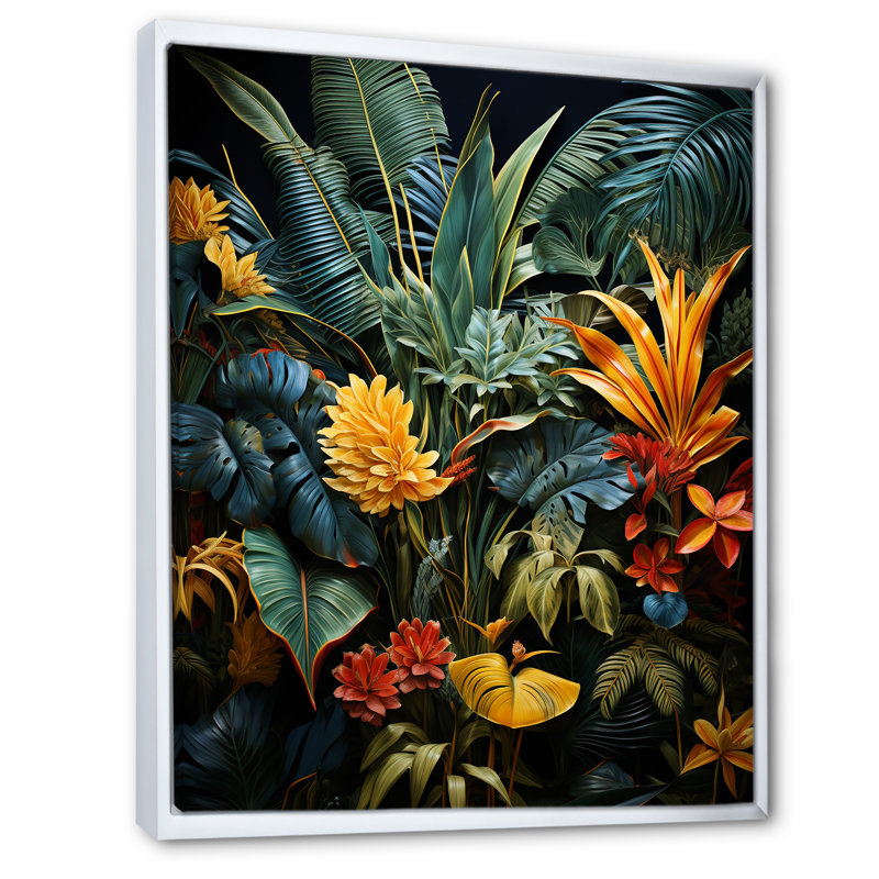 Mystic Tropical Flowers Composition - Fleurs saisonnières, Cadre flottant blanc, 32" H x 16" W