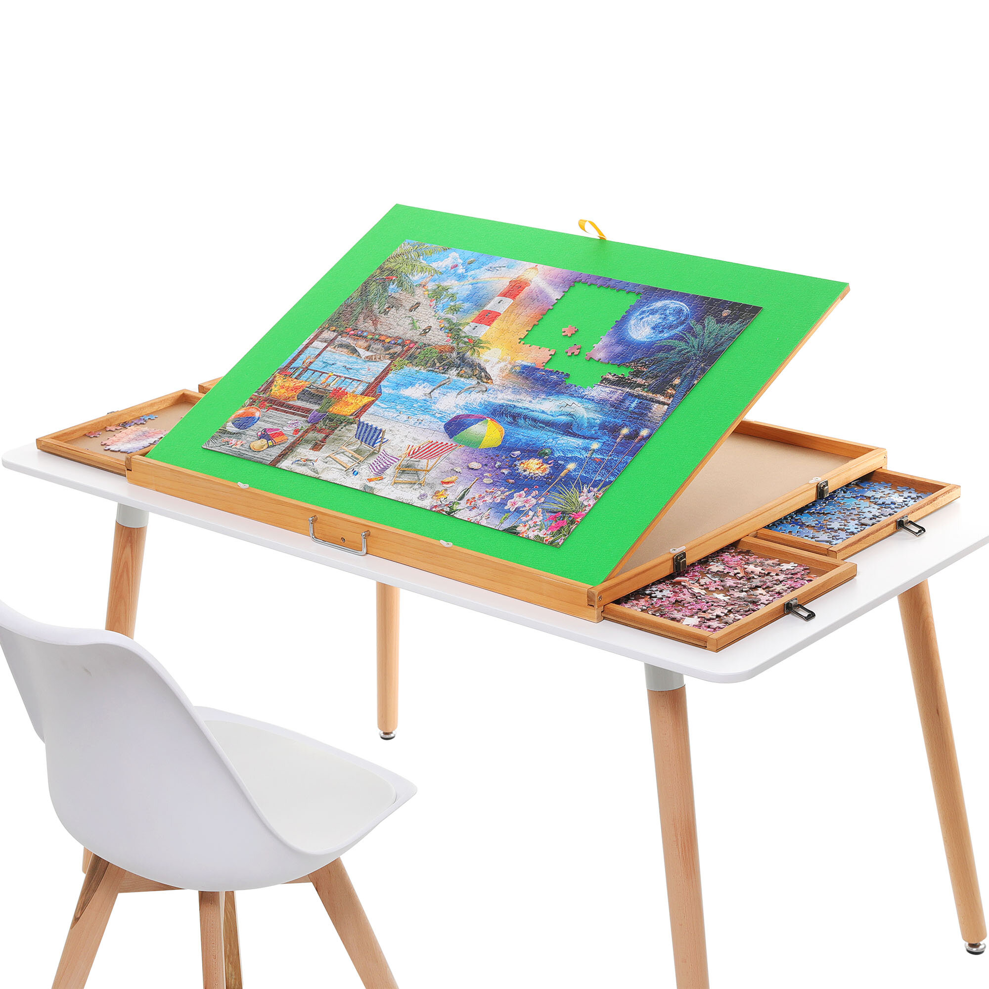 1000 Piece Wooden Jigsaw Puzzle Board - 4 Drawers, Rotating Puzzle Table, 30” X 22” Jigsaw Puzzle Table