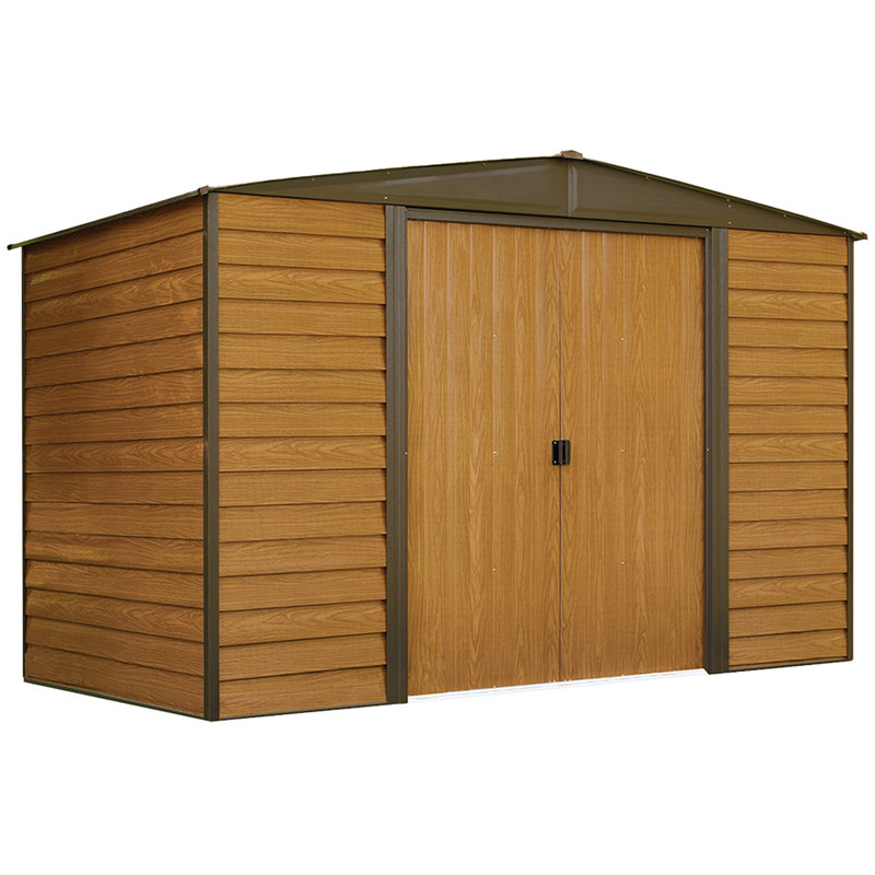 Woodridge Steel Storage Shed Woodgrain, 123.25" W x 71.25" D x 82.13" H