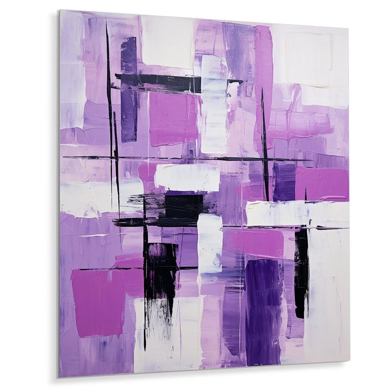 Tachisme mauve cubisme brossé 3 - Tachisme, art mural en métal, H 32 po x l 24 po x P 1 po