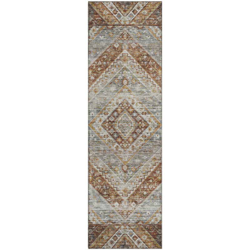 Premium Machine Washable Mayfield AMF2195 geometric Rug, 2'3" x 7'6" Runner, Paprika