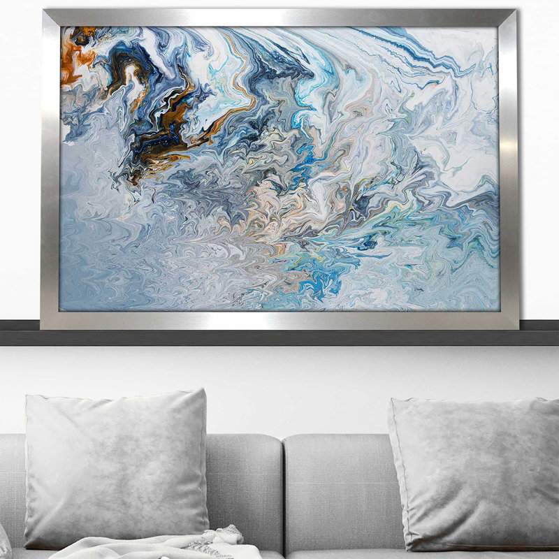 «Reading the actuel», peinture sur toile à cadre flottant, Encadrement argenté, H 21,5 po x l 27,5 po x P 0,75 po