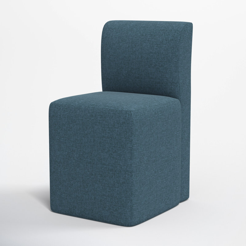 Mendy Upholstered Dining Chair with Casters, Zuma Navy Textured Linen