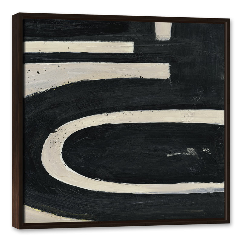 Abstrait noir et brun clair - Peinture sur toile, Toile brune avec cadre flottant, H 31,75 po x P 31,75 po x P 1,75 po