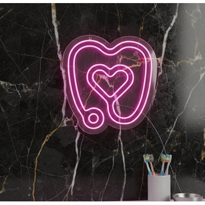 | Enseigne néon en forme de cœur et stéthoscope | Fabriqué avec un tube néon flexible et durable qui émet une lueur brillante et uniforme pendant plus de 50 000 heures sans gradation ni décoloration | 25 x 24 | Rose vif