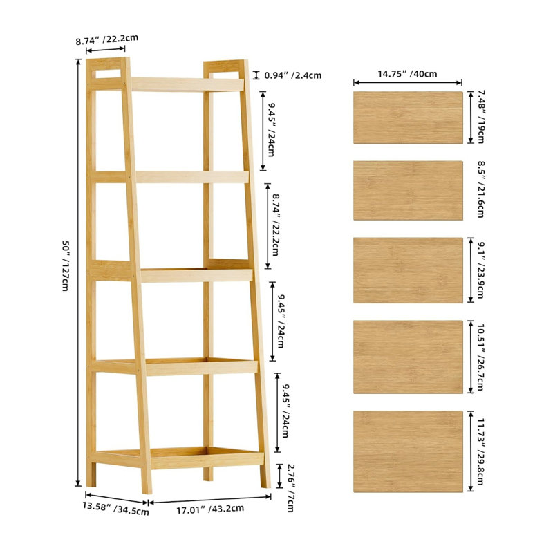 127cm H x 43.2cm W Bamboo / Rattan Bookcase, Beige