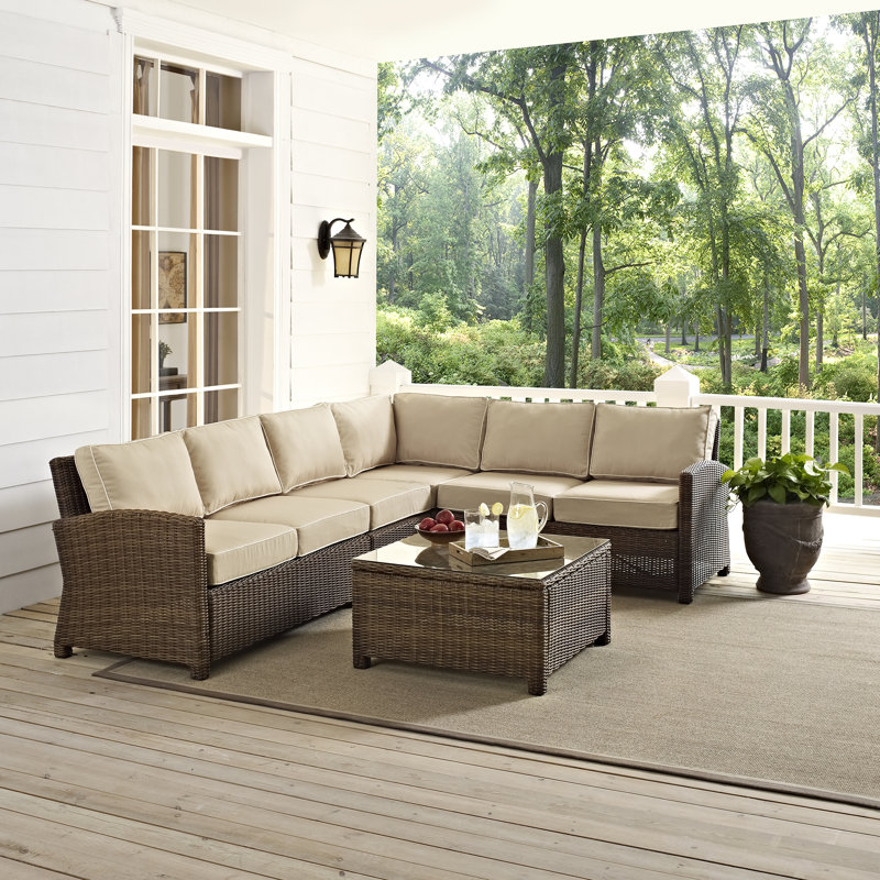 Leandra 6 - Person Patio Conversation Set with Cushions, Brown Frame/Sand Cushion