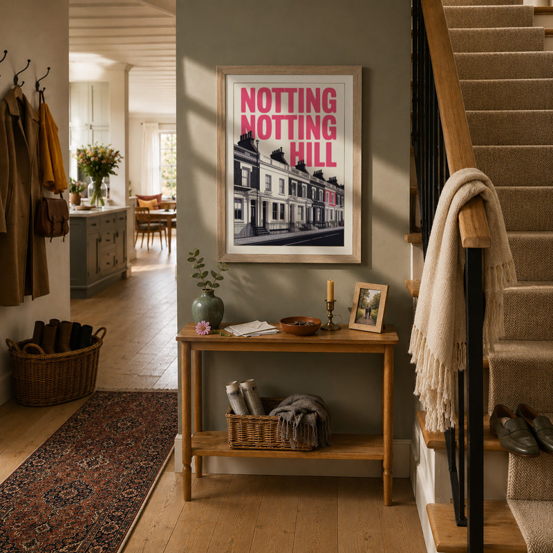 Notting Hill Typography Poster Modern - Framed Print, A1 - 84.1 x 59.4 cm, Oak