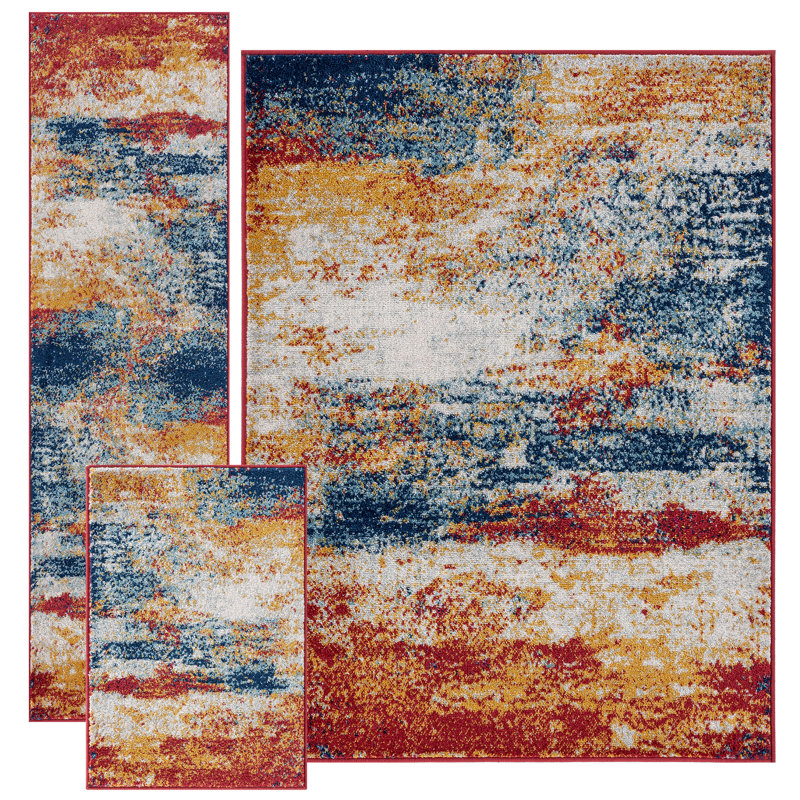 Alessa Contemporary Abstract Multi-Color 3-Piece Rug Set: (5' X 7', 20'' X 60'', 20'' X 32'')