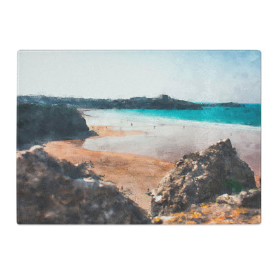 Tempered Glass Tolcarne Beach in Newquay Painting Chopping Board